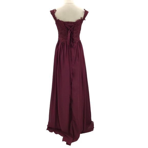 MOTHER OF THE BRIDE SZ 2 XS Burgundy Lace Up Off Shoulder Maxi Dress NEW B160 - Picture 2 of 10
